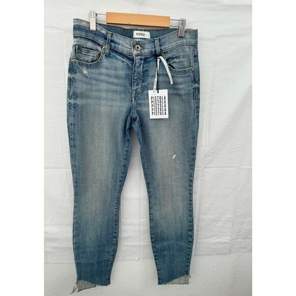 pistola Denim - Pistola Women's Distressed Skinny Jeans Size 27 Blue Denim Raw Hem